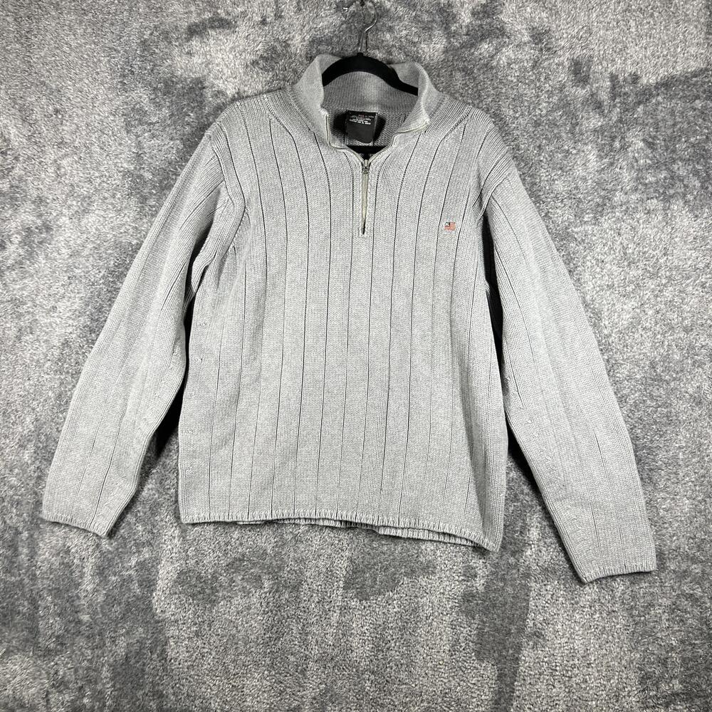 Polo Jeans Co. Ralph Lauren Sweater Mens XL Gray 1/4 Zip Mock Neck Cotton